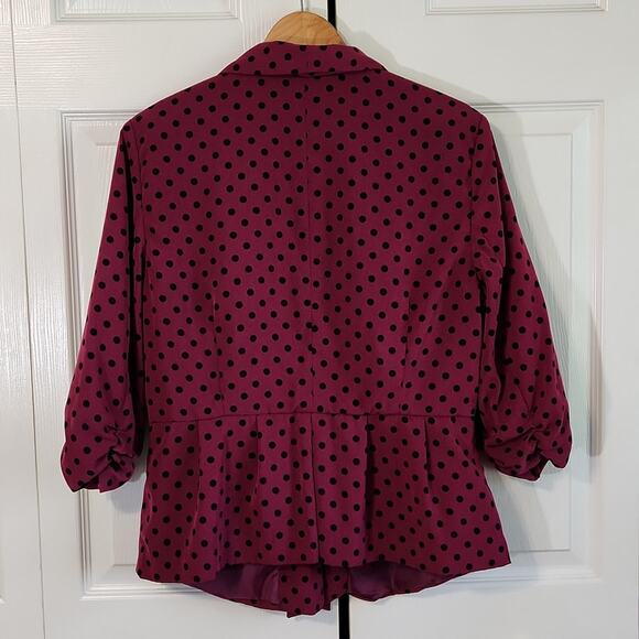 Elle Womens Plum Polka-Dot Blazer Size LG Pleated Ruched Girlhood Fairycore - Picture 2 of 12
